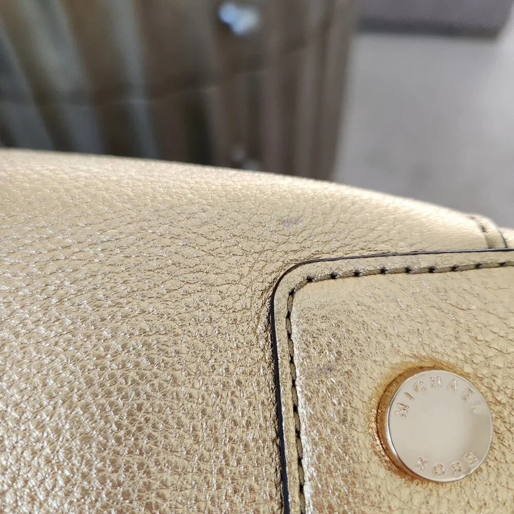 Michael Kors Gold Satchel Bowling Bag style w crossbody strap - Picture 15 of 16